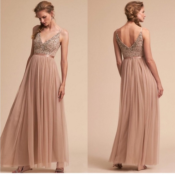 BHLDN Dresses & Skirts - BHLDN Avery Beaded Bodice Formal Dress in Blush
